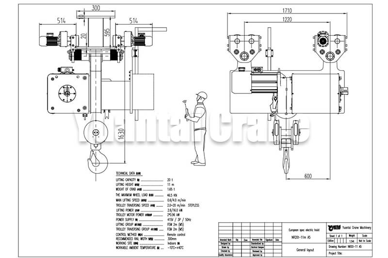 Dibujo de polipasto eléctrico de 20 toneladas para Australia