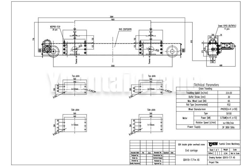 End carriages drawing of 10 ton overhead crane