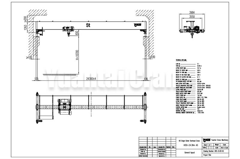 Dibujo de puente grúa de 5 toneladas